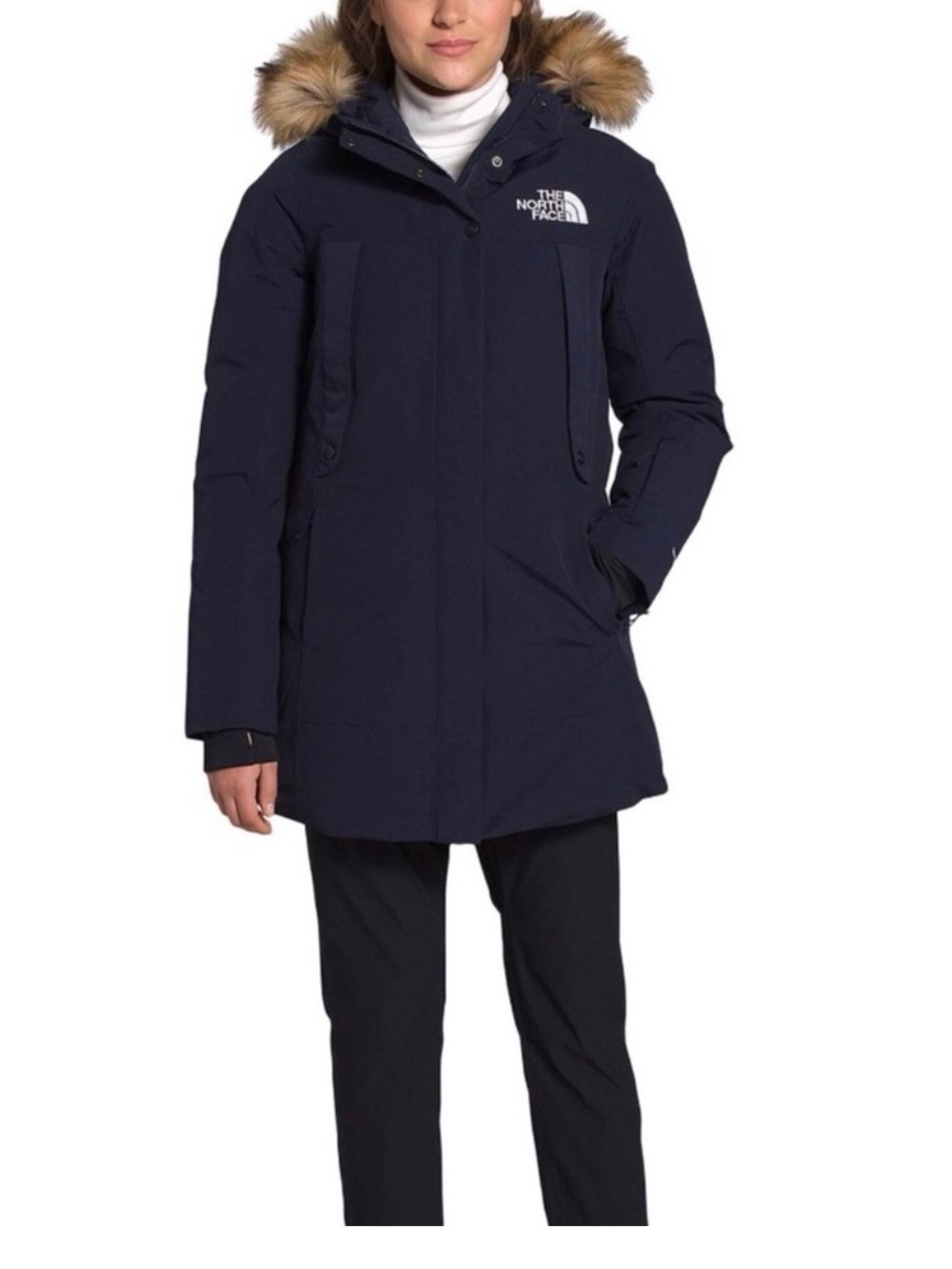 The North Face Women's Navy Blue Parka with Fur Hood